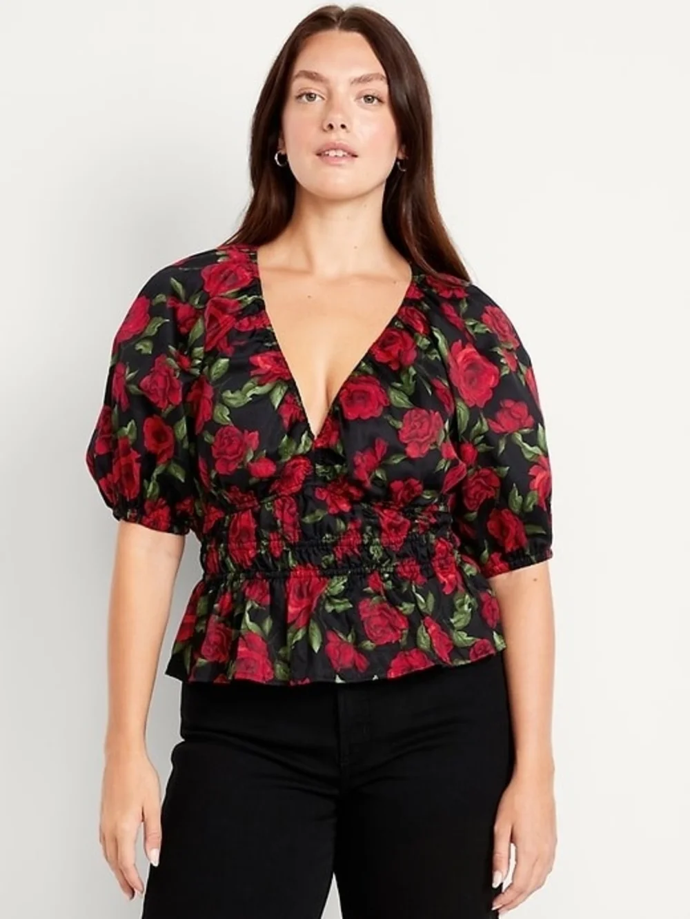 Old Navy Puff-sleeve Smocked Peplum Top